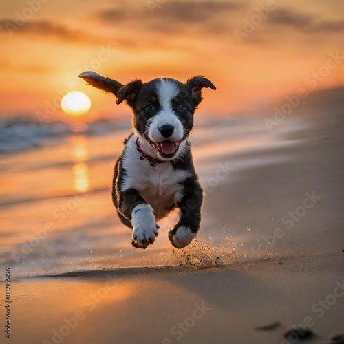 A puppy is running on the beach © Wesakchai