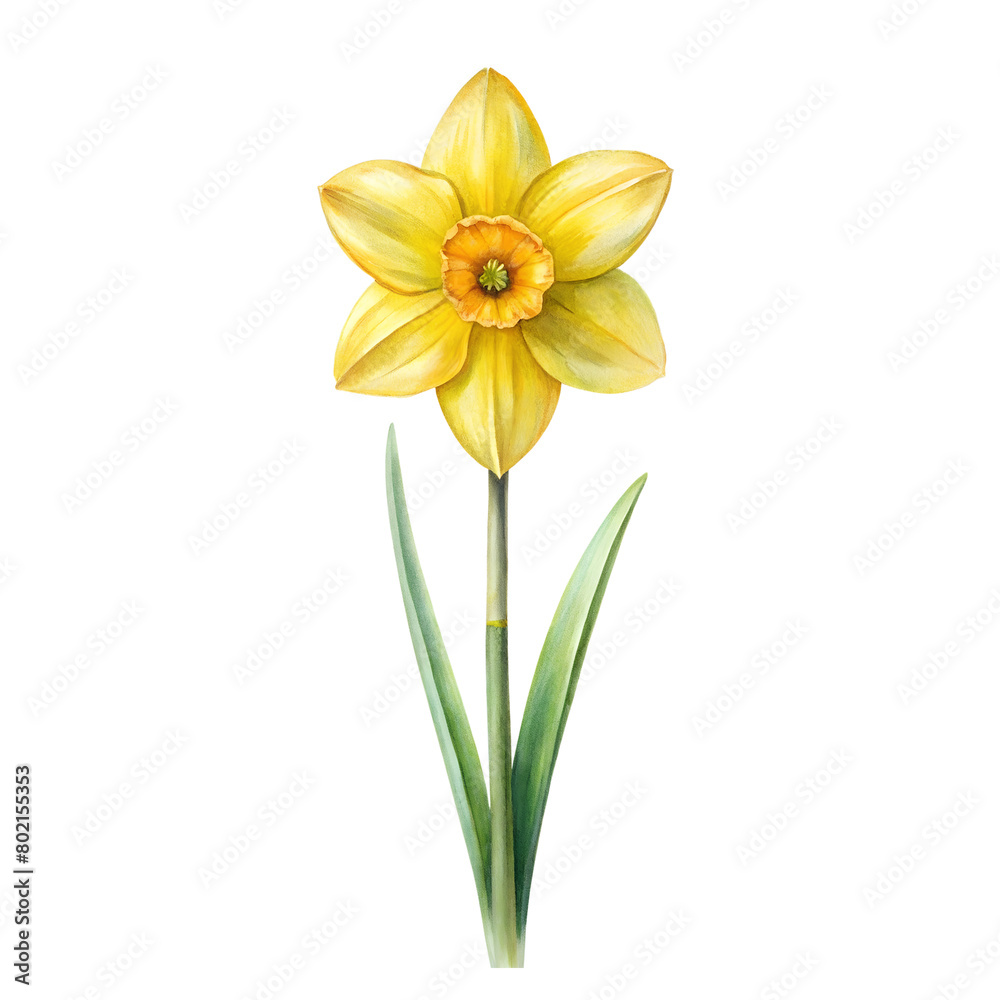 Watercolor Birth Month March Flower Daffodil Clipart on transparent background illustration Watercolor Birth Month March Flower Daffodil Clipart on transparent background illustration