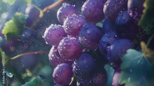 Close-up of a cluster of juicy purple grapes hanging from a vine, showcasing nature's bounty. photo
