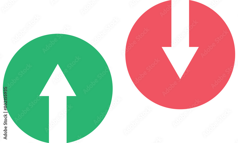 green up and red down arrows, round solid vector signs. EPS 10. green up and red down arrows, round solid vector signs. EPS 10.
