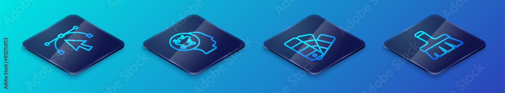 Set Isometric line Color palette guide, Bezier curve, Paint brush and spray icon. Vector Set Isometric line Color palette guide, Bezier curve, Paint brush and spray icon. Vector