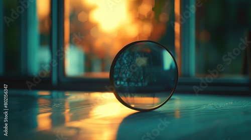 A serene scene of a camera filter, its specialized glass or gel altering the light and mood of a photographic composition on National Camera Day. photo