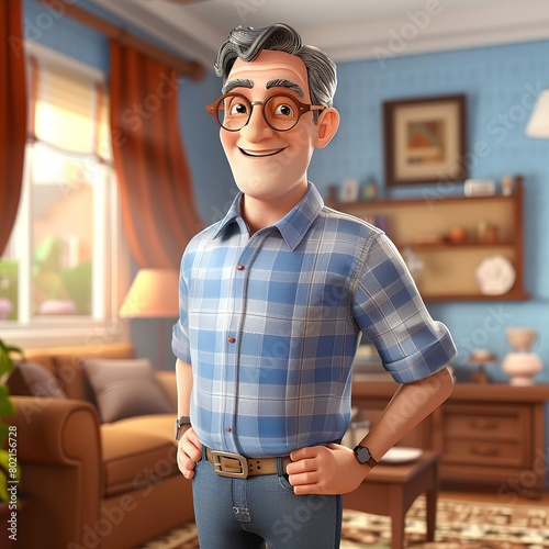 illustration of smiling father in living room celebrate fathers day ai generated