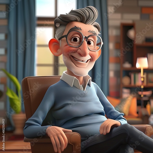 illustration of smiling father in living room celebrate fathers day ai generated