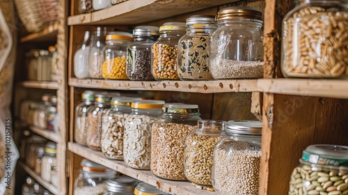 Well-stocked pantry with whole grains, nuts, and seeds, ideal for online orders or doorstep delivery, supporting a balanced and healthy diet.