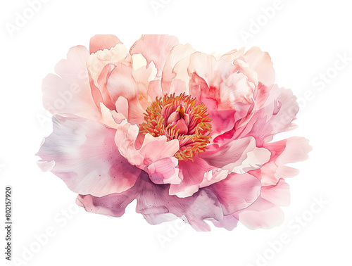 Watercolor beautiful pale pink peony flower isolated. Beautiful flower for wedding and invitation.