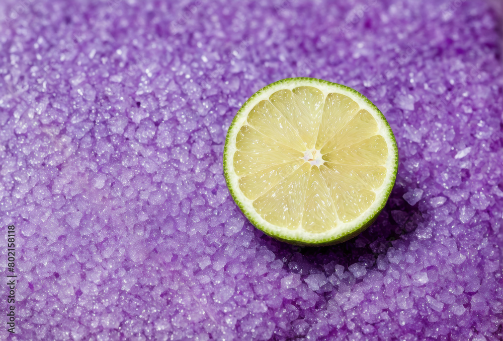 Close-up of fresh cut lime slices on a textured purple background. AI generated. Close-up of fresh cut lime slices on a textured purple background. AI generated.