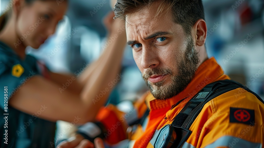 Emergency responder checking pulse, moment of hope, close up, vital check, soft focus Emergency responder checking pulse, moment of hope, close up, vital check, soft focus