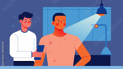 A man receives an infrared light treatment for his psoriasis during a visit to the dermatologist feeling hopeful as he watches the inflamed patches of.