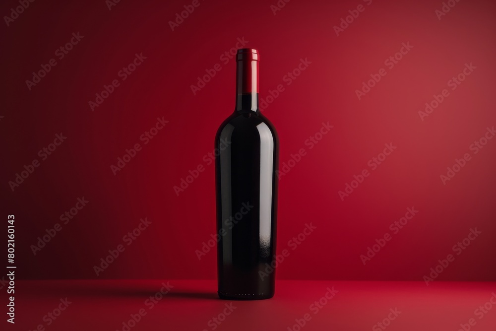 Elegant Red Wine Bottle on Scarlet Background, Professional Studio Photography