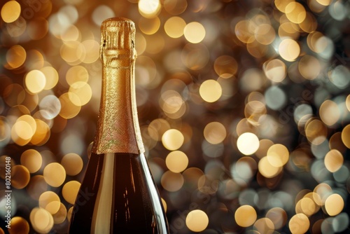 Elegant Champagne Bottle with Golden Bokeh Background Celebration