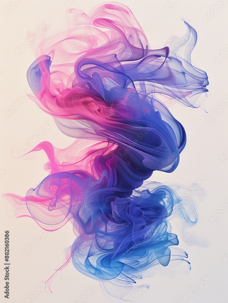Abstract pastel circle explosion in a liquid motion flow style, blending soft pink and blue hues on a white background