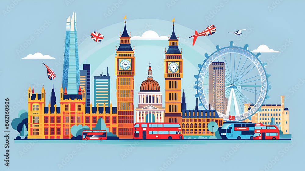 London city landmarks. Word illustration, generative ai