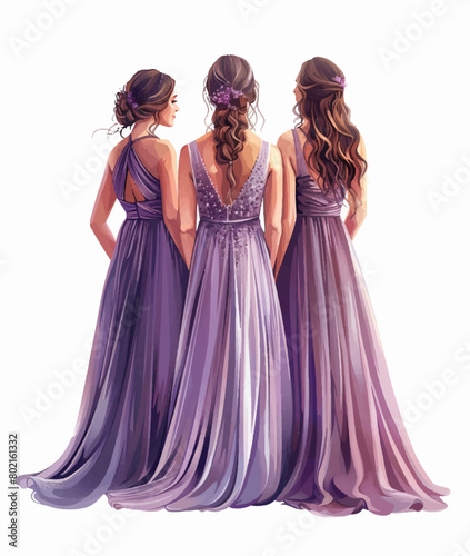 Digital illustration of bridesmaids in furfur-colored dresses