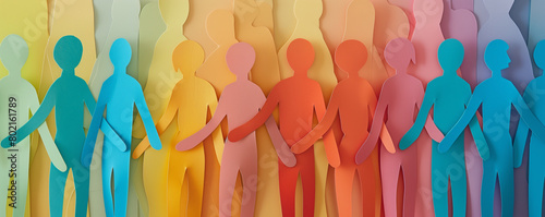 Colorful paper people cutouts holding hands. photo
