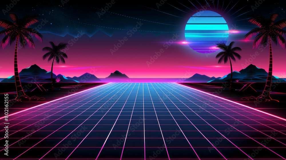 A Miami Vice Theme Banner With Soft Neon Pink Teal And Black Gradient