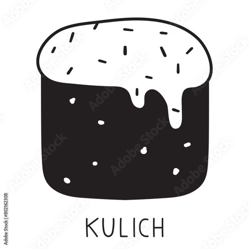 Kulich. Outline icon. Black color. Easter bread. Illustration on white background. © Igor