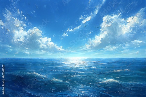 Beautiful seascape with blue sky and clouds, rendering