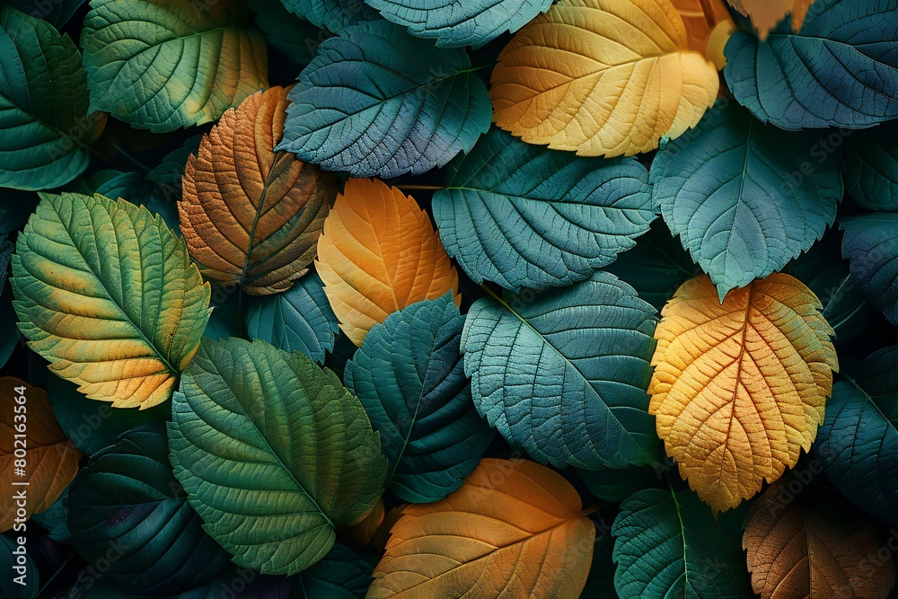 Colorful autumn leaves as background, top view,  Flat lay
