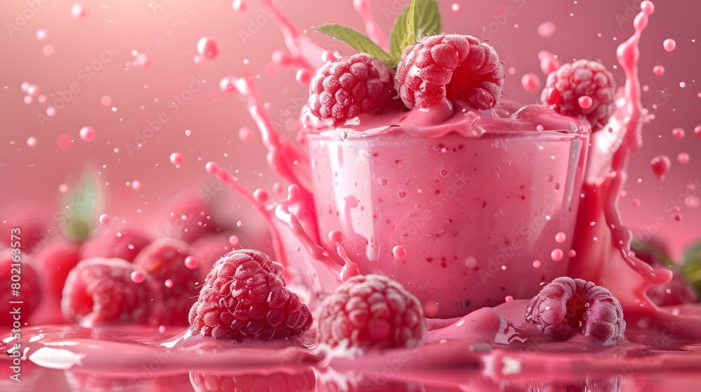 Pink and red fruit yogurt parfaits and refreshing strawberry smoothies are perfect for a healthy breakfast or delicious dessert Pink and red fruit yogurt parfaits and refreshing strawberry smoothies are perfect for a healthy breakfast or delicious dessert