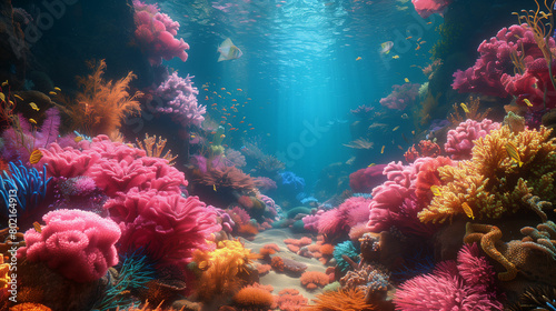 Colorful coral reef underwater view. Generative AI © MikeLegend