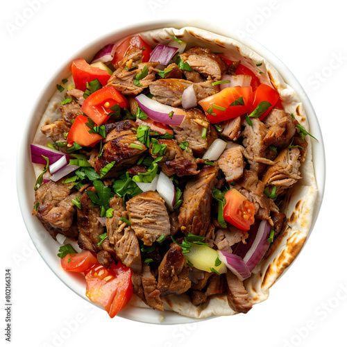 Doner Kebab Food Dish top view isolated on a transparent background