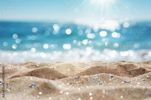 Summer beach background with sand and bokeh,  Close up