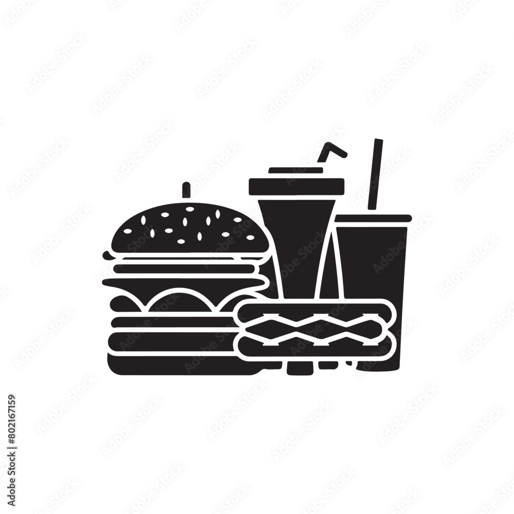 Set of Fast Food Silhouettes,sandwich silhouette vector illustration,Fast food and Coffee cup icons set vector silhouette