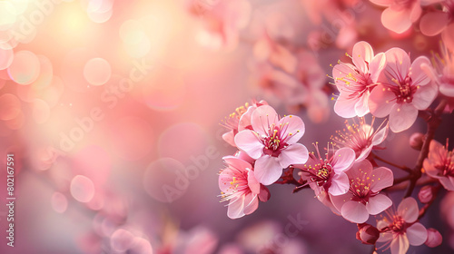 Beautiful blossoming branches on blurred background © Daniel