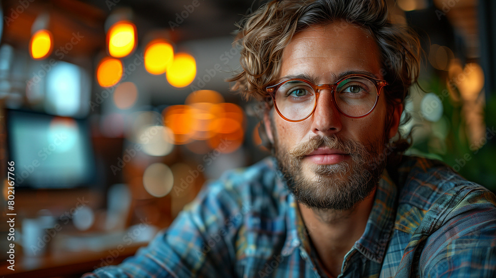 Man with glasses sitting in front of tv. Generative AI Man with glasses sitting in front of tv. Generative AI
