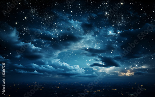 Majestic night sky filled with stars and clouds. Generative AI