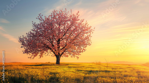 Beautiful blossoming tree on sunny day. Hello spring -