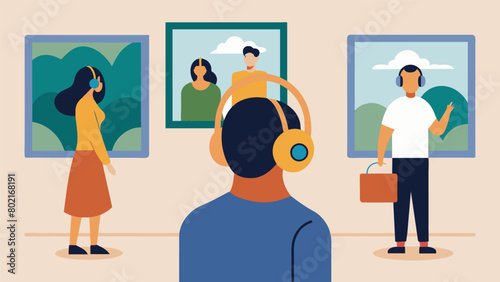 At the art exhibition patrons could use noisecancelling headphones and touchfriendly replicas of the artwork to fully engage with the pieces without. Vector illustration