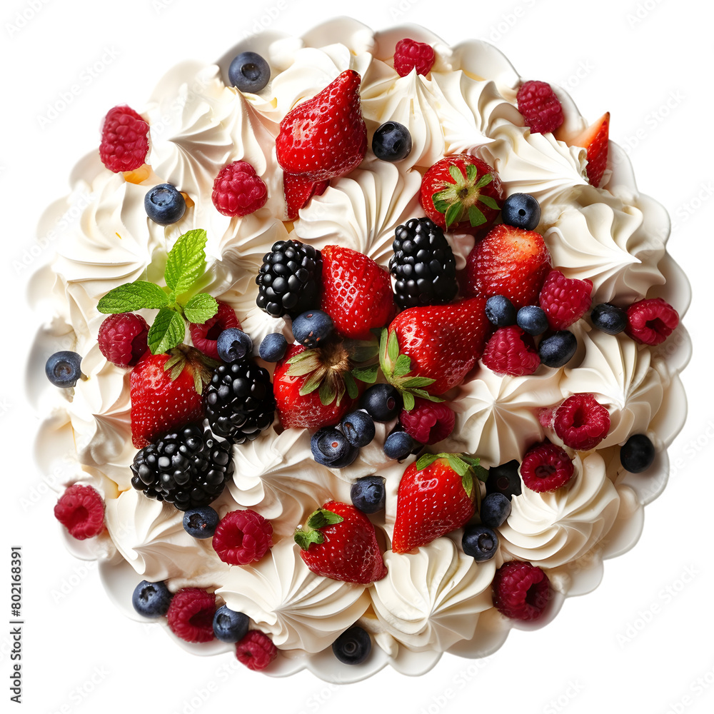 Fototapeta premium Pavlova Food Dish top view isolated on a transparent background