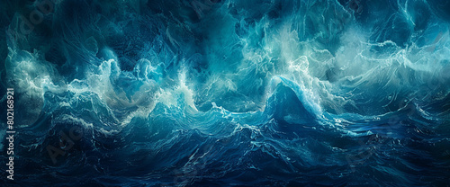 Generate an artwork portraying the mesmerizing dance of ocean waves, with hues blending seamlessly from azure to deep navy, evoking a sense of harmony and movement. photo
