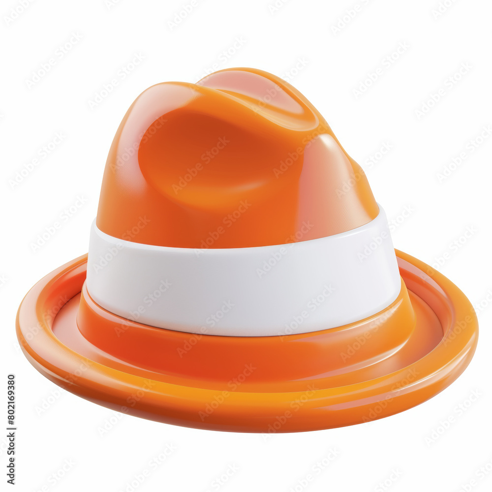 Fototapeta premium 3d rendering of an orange hat with a white band, clip art 3d, isolated white background.