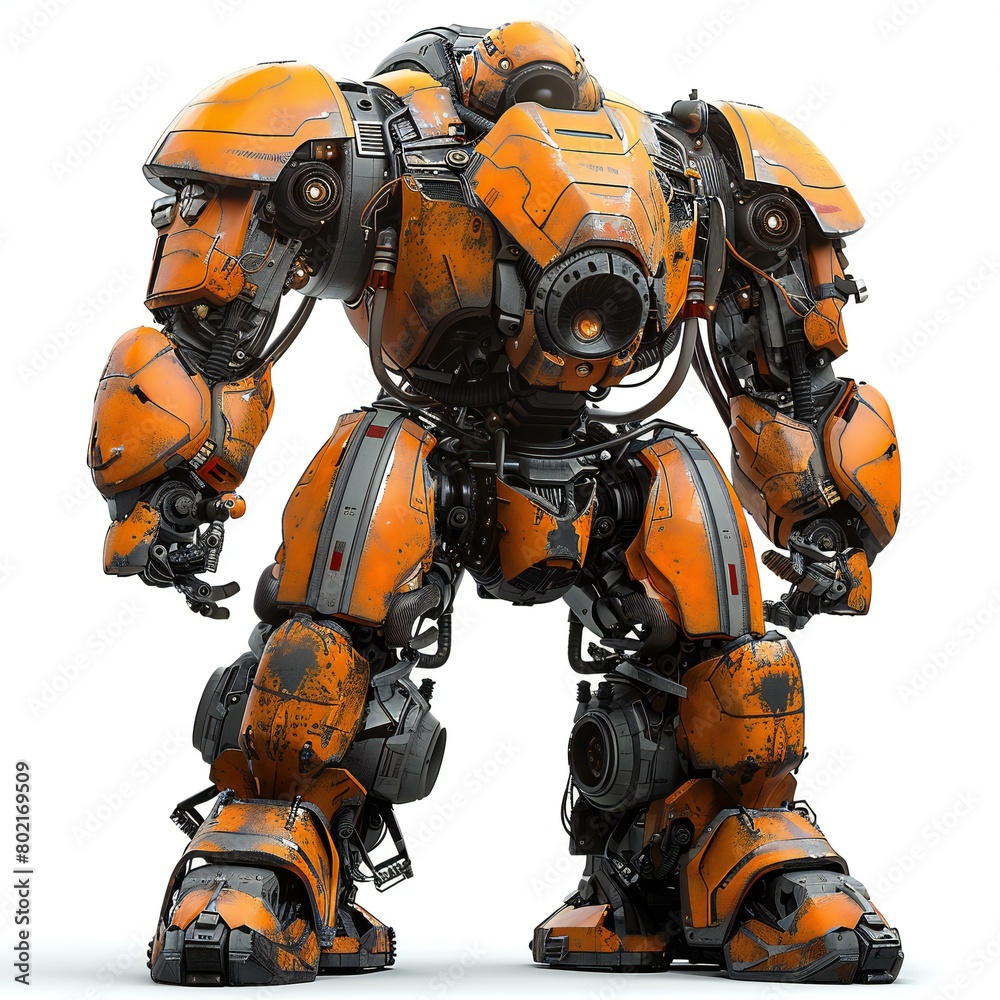 Orange robot isolated on white background,   illustration,  Eps 10