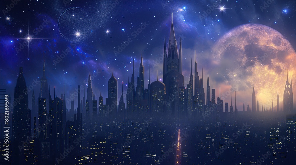 Celestial Cityscape. Modern city in the sky. Futuristic space city with technological. AI Generative