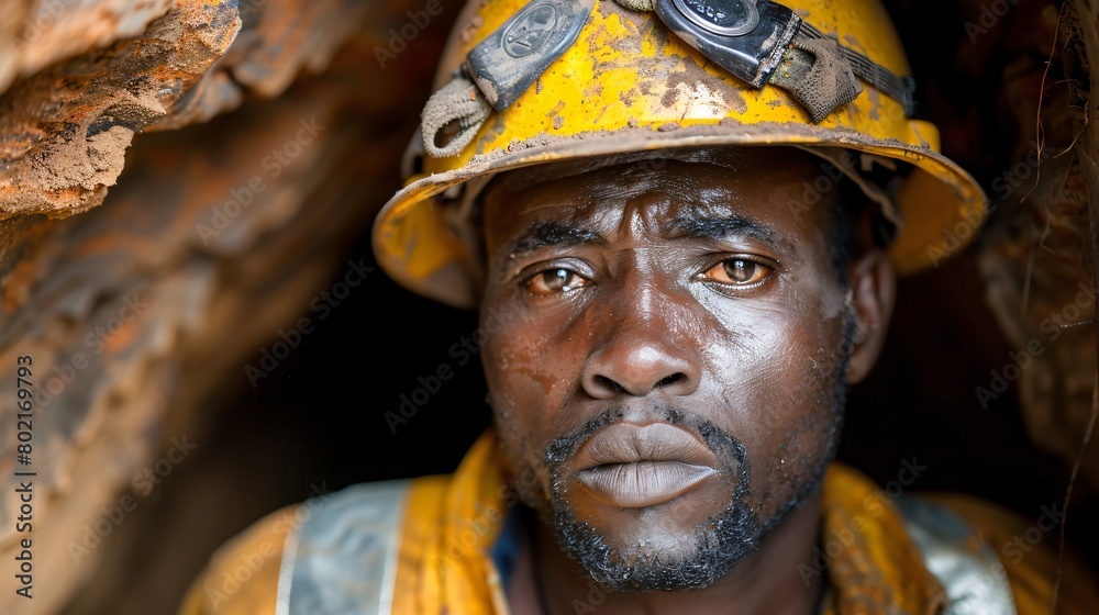 Mining Industry. An African miner. clad in protective gear. navigates a coal mine. representing the resilience and commitment of industrial workers. Mining Industry. An African miner. clad in protective gear. navigates a coal mine. representing the resilience and commitment of industrial workers.