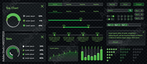 A set of high-tech interface components. Electronic panel display displays abstract graphics and information from vector graphics, infographics and other elements.