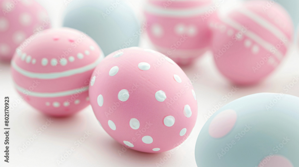 Beautiful Easter eggs on white background closeup