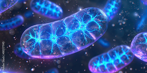 Detailed 3D illustration of mitochondria within a human cell, highlighting the concept of cellular energy and metabolism.