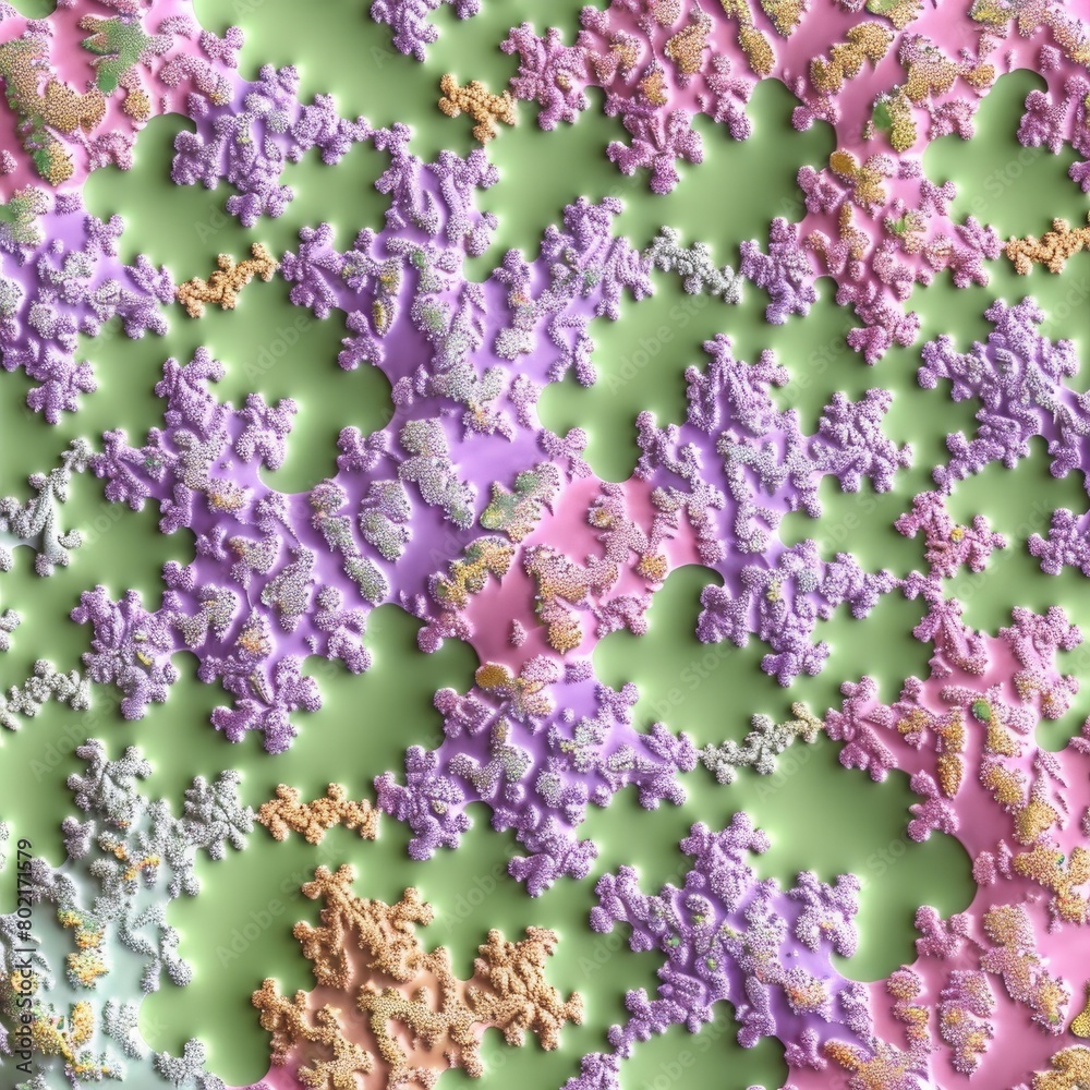Obraz premium A seamless, repeating pattern of pastel-colored, six-pointed snowflakes with a raised, textured surface.