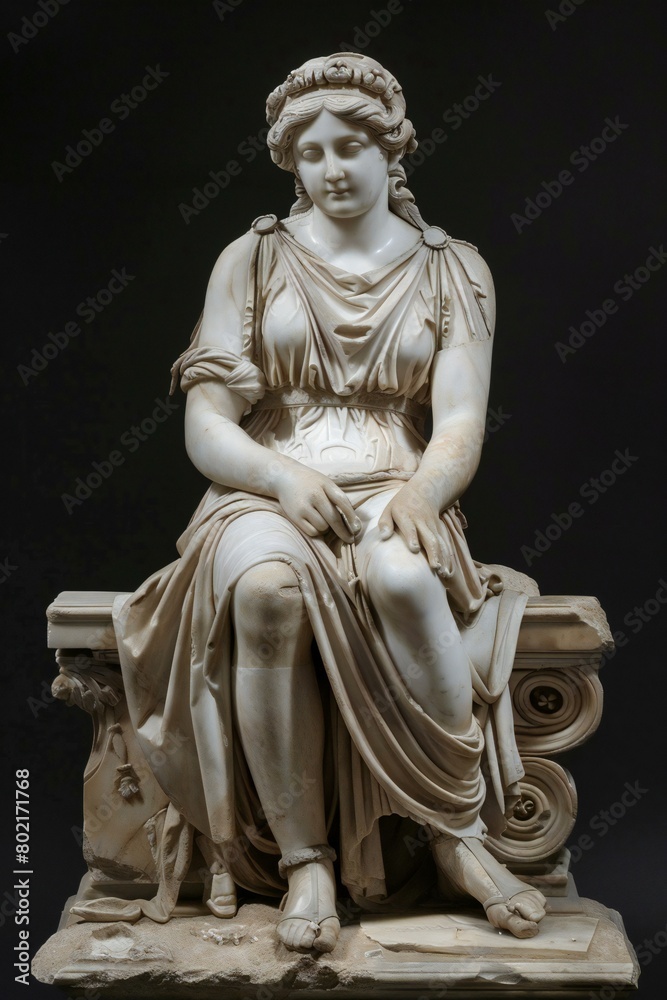 Sculpture of a Greek woman on a black background