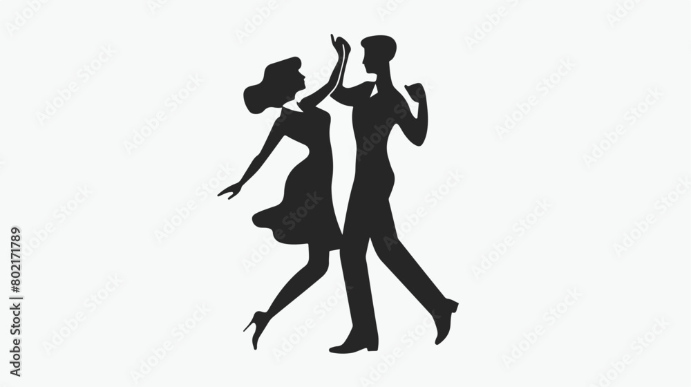 Man and woman are dancing. Black icon vector sign.