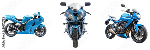 Set of blue sport bike motorcycle on a transparent background