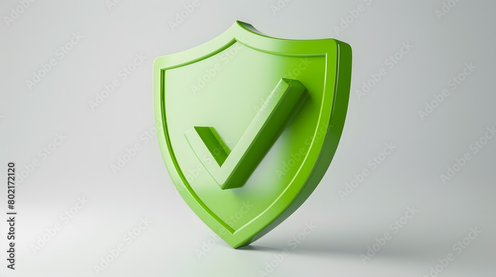 cartoon 3d Icon safety shield check mark perspective . green symbol security safety icon. Checkmark in minimalistic style. 3d vector illustration. white background