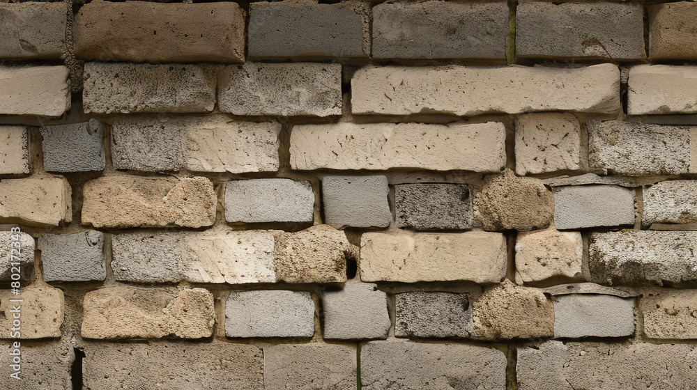 Obraz premium Stone Wall Texture. Brick Wall Background. Rough Stone Surface. Ancient Brickwork. Weathered Vintage Old Masonry Rustic Aged Architecture Pattern Urban Brown Grey Gray