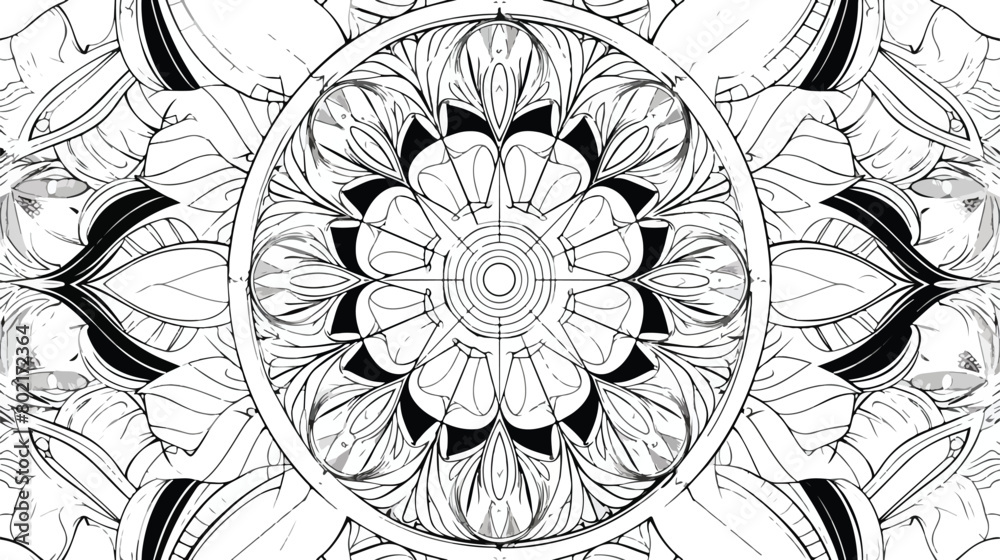Mandala Coloring Template. Black and White.
