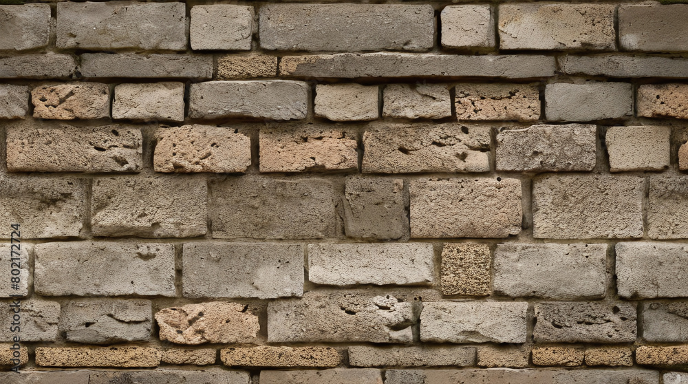 Fototapeta premium Stone Wall Texture. Brick Wall Background. Rough Stone Surface. Ancient Brickwork. Weathered Vintage Old Masonry Rustic Aged Architecture Pattern Urban Brown Grey Gray
